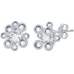 Classic Women's Earrings - White CZ Stone Multi Bead Stud Post Back Closure | D-7773