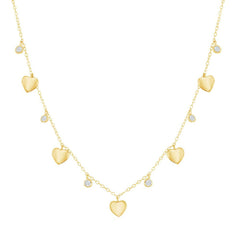 Classic Women's Necklace - Alternating Gold Plated Heart and Bezel-Set CZ | M-6803-GP