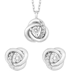 Classic Women's Necklace and Earrings Set - Sterling Silver CZ Stone Knot | HS-5212