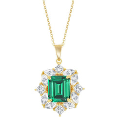 Classic Women's Necklace - Gold Plated Sterling Silver Asscher-Cut Emerald CZ | M-6971