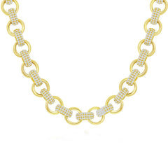 Classic Women's Necklace - Gold Plated Sterling Silver Micro Pave CZ Linked |M-6827-GP