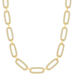 Classic Women's Necklace - GP Sterling Silver Micro Pave CZ Linked Oval | M-6783-GP