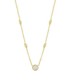 Classic Women's Necklace - GP Sterling Silver Round CZ Station | M-6886-GP