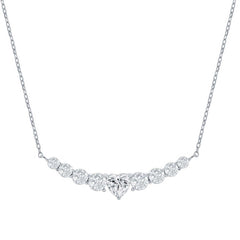 Classic Women's Necklace - Graduating Round CZ with Center Heart Curved Bar | M-7108
