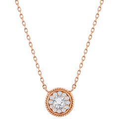 Classic Women's Necklace - Rose Gold Plated Round CZ Rope Design Border | M-7086-RG