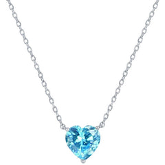 Classic Women's Necklace - Silver 8mm Aquamarine March Heart Perciosa Crystal | M-7124