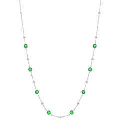 Classic Women's Necklace - Silver Bezel Set Emerald CZ and Bead Station | M-7074-16