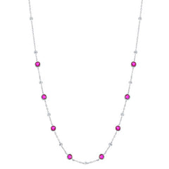 Classic Women's Necklace - Silver Bezel Set Ruby CZ and Bead Station | M-7076-16