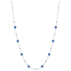 Classic Women's Necklace - Silver Bezel Set Sapphire CZ and Bead Station | M-7075-16