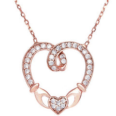 Classic Women's Necklace - Sterling Silver 16+2 Rose GP CZ Claddagh Heart | M-4647
