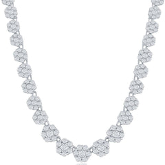 Classic Women's Necklace - Sterling Silver 4mm Graduating Flower CZ Tennis | M-6792