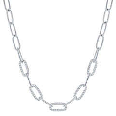 Classic Women's Necklace - Sterling Silver 5mm White CZ Paperclip Design | M-7000