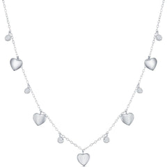 Classic Women's Necklace - Sterling Silver Alternating Heart and Bezel-Set CZ | M-6803