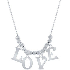 Classic Women's Necklace - Sterling Silver Beaded LOVE with Lobster Clasp | L-3415