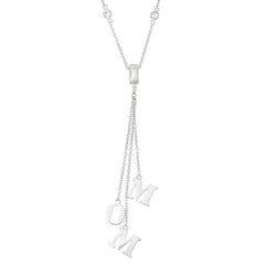 Classic Women's Necklace - Sterling Silver Bezel Set CZ with Dangling MOM | M-5027