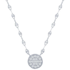 Classic Women's Necklace - Sterling Silver Circle Pave CZ Mirror Chain | M-6969-S