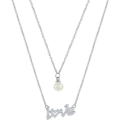 Classic Women's Necklace - Sterling Silver CZ LOVE and Round FWP Layered | M-6875