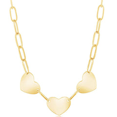 Classic Women's Necklace - Sterling Silver Gold Triple Heart Paperclip | L-4316-GP