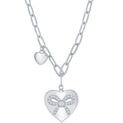 Classic Women's Necklace - Sterling Silver Heart with CZ Ribbon Paperclip | M-6664