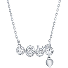 Classic Women's Necklace - Sterling Silver LOVE Bar White CZ Heart Charm | M-6599