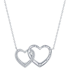 Classic Women's Necklace - Sterling Silver Micro Pave CZ Interlocking Hearts | M-6630