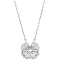 Classic Women's Necklace - Sterling Silver MOP and CZ Heart Shaped Flower | M-7095