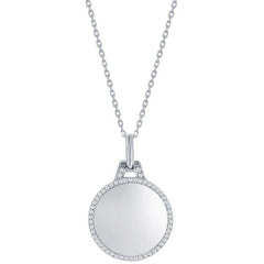 Classic Women's Necklace - Sterling Silver Polished Circle with CZ Border | M-7038