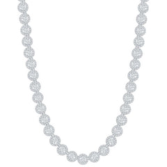 Classic Women's Necklace - Sterling Silver Round Halo White CZ Tennis | M-6256-17