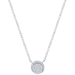 Classic Women's Necklace - Sterling Silver Round White CZ Half Moon Design | M-7097