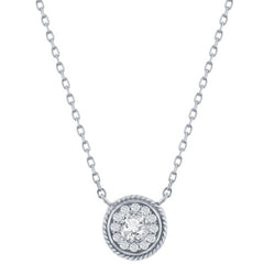 Classic Women's Necklace - Sterling Silver Round White CZ Rope Design Border | M-7086