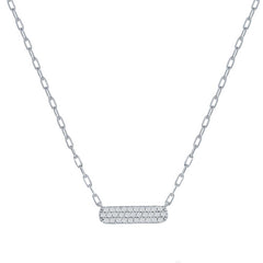Classic Women's Necklace - Sterling Silver Small White CZ Stone Bar Design | M-6980