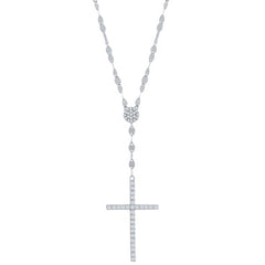 Classic Women's Necklace - Sterling Silver White CZ Stone Cross Mirror Chain | M-6997