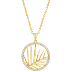 Classic Women's Pendant - Round CZ Outline with Center Cut-Out Leaf | K-9043-GP