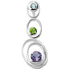 Classic Women's Pendant - Sterling Silver Circle Peridot, BT, Amethyst | K-4163