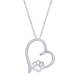 Classic Women's Pendant - Sterling Silver Heart Paw Print | J-2788