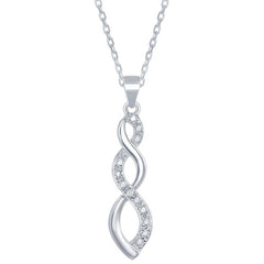 Classic Women's Pendant with Chain - SS Long Twist Diamond Accent | KDP-129