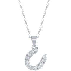 Classic Women's Pendant with Chain - Sterling Silver CZ Stone Horse Shoe | HP-3435