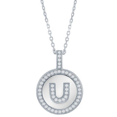 Classic Women's Pendant with Chain - Sterling Silver Micro Pave Circle 