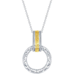 Classic Women's Pendant with Chain - Two Tone Filigree Design Door Knocker | J-2187