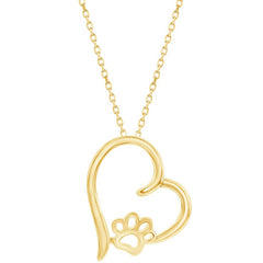 Classic Women's Pendant - YG Plated Sterling Silver Heart Paw Print | J-2788-GP