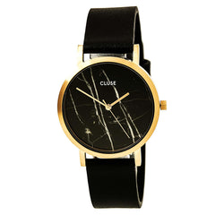 Cluse CL40104 Women's La Roche Petite Black Leather Strap Black Marble Dial Watch