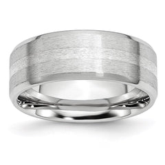 Cobalt Sterling Silver Inlay Satin/Polished Beveled Edge 8mm Band