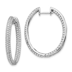 14k White Gold Diamond In-Out Hinged Hoop Earrings