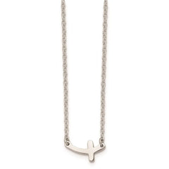 Stainless Steel Polished Sideways Cross 18in Necklace