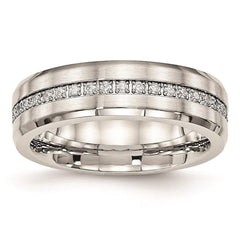 Stainless Steel Brushed and Polished CZ Ring