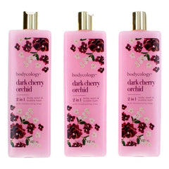 Dark Cherry Orchid by Bodycology, 3 Pack 16 oz 2 in 1 Body Wash & Bubble Bath for Women