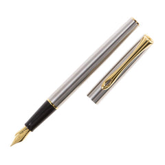 Diplomat Traveller Fountain Pen - Stainless Steel with Gold Trim