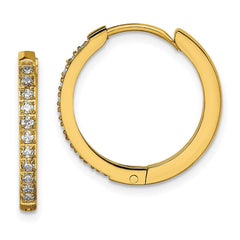 Stainless Steel Polished Yellow IP w/Preciosa Crystal Hinged Hoop Earrings