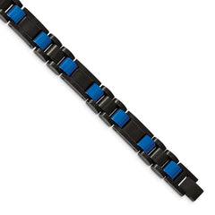 Stainless Steel Brushed & Polished Black & Blue IP-plated 8.75in Bracelet