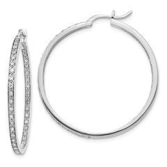 14k White Gold Diamond In/Out Hoop Earrings